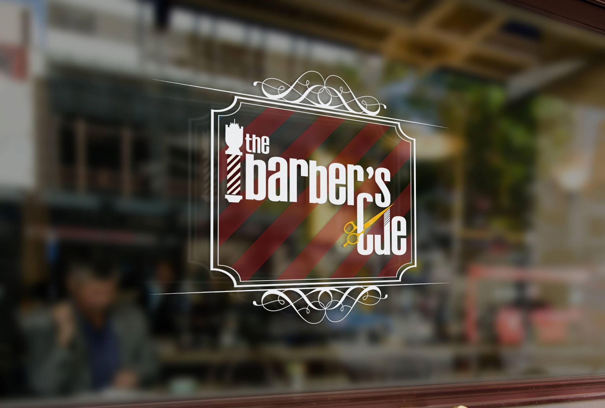 Η βιτρίνα του The Barber's Cue με το σήμα του καταστήματος, στο κέντρο της Θεσσαλονίκης